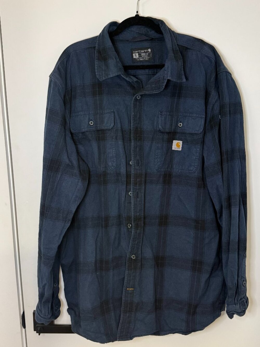 Carhartt Loose Fit Heavyweight Flannel Long-Sleeve Plaid Shirt Blue/Navy, XLT